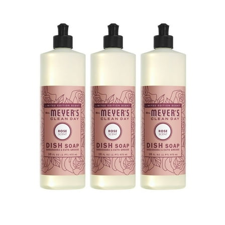Mrs. Meyer's Clean Day Liquid Dish Soap, Rose Scent, 16 Fluid Ounce, 3 Count