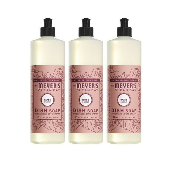 Mrs. Meyer's Clean Day Liquid Dish Soap, Rose Scent, 16 Fluid Ounce, 3 Count