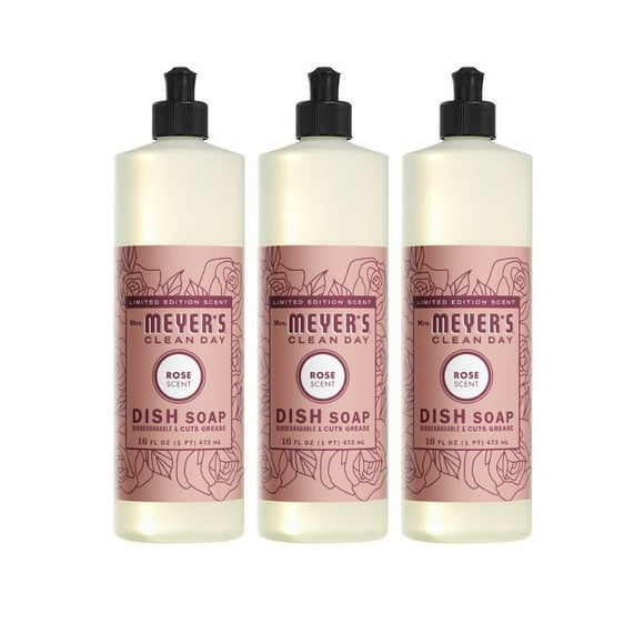 Mrs. Meyer's Clean Day Liquid Dish Soap, Rose Scent, 16 Fluid Ounce, 3 Count