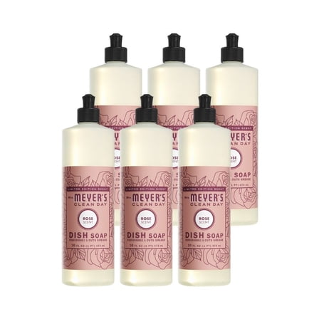 Mrs. Meyer's Clean Day Liquid Dish Soap, Rose Scent, 16 Fluid Ounce, 6 Count