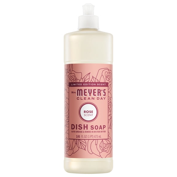 Mrs. Meyer's Clean Day Liquid Dish Soap, Rose Scent, 16 Fl Oz Bottle