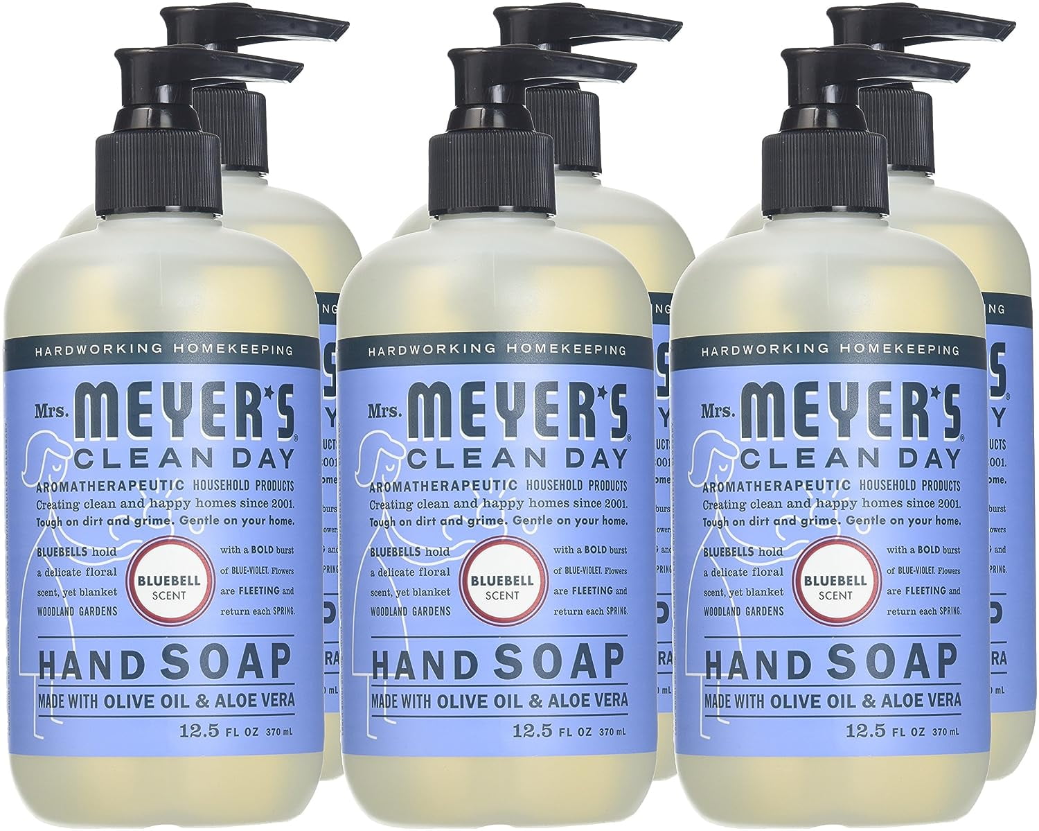 Mrs. Meyer's Clean Day Liquid Hand Soap, Bluebell, 12.5 oz Bottle (Pack of 6)