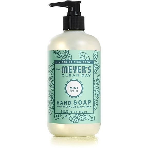 Mrs. Meyer's Clean Day Liquid Hand Soap, Cruelty Free and Biodegradable Hand Wash Formula Made with Essential Oils, Mint Scent, 12.5 oz Bottle (Pack of 6)