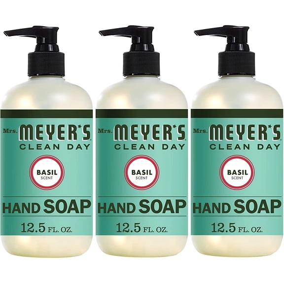 Mrs. Meyer's Clean Day Liquid Hand Soap, Cruelty Free and Biodegradable Formula, Basil Scent, 12.5 oz- Pack of 3