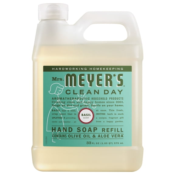 Mrs. Meyer's Clean Day Hand Soap Refill, Basil Scent, 33 Fl Oz Bottle