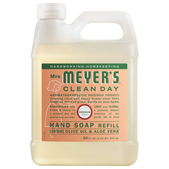 Mrs. Meyer's Clean Day Hand Soap Refill, Geranium Scent, 33 Fl Oz Bottle