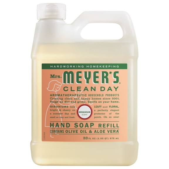 Mrs. Meyer's Clean Day Hand Soap Refill, Geranium Scent, 33 Fl Oz Bottle
