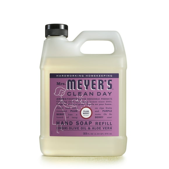 Mrs. Meyer's Clean Day Liquid Hand Soap Refill, Non-Drying, with Olive Oil, Plum Berry Scent, 33 Ounce