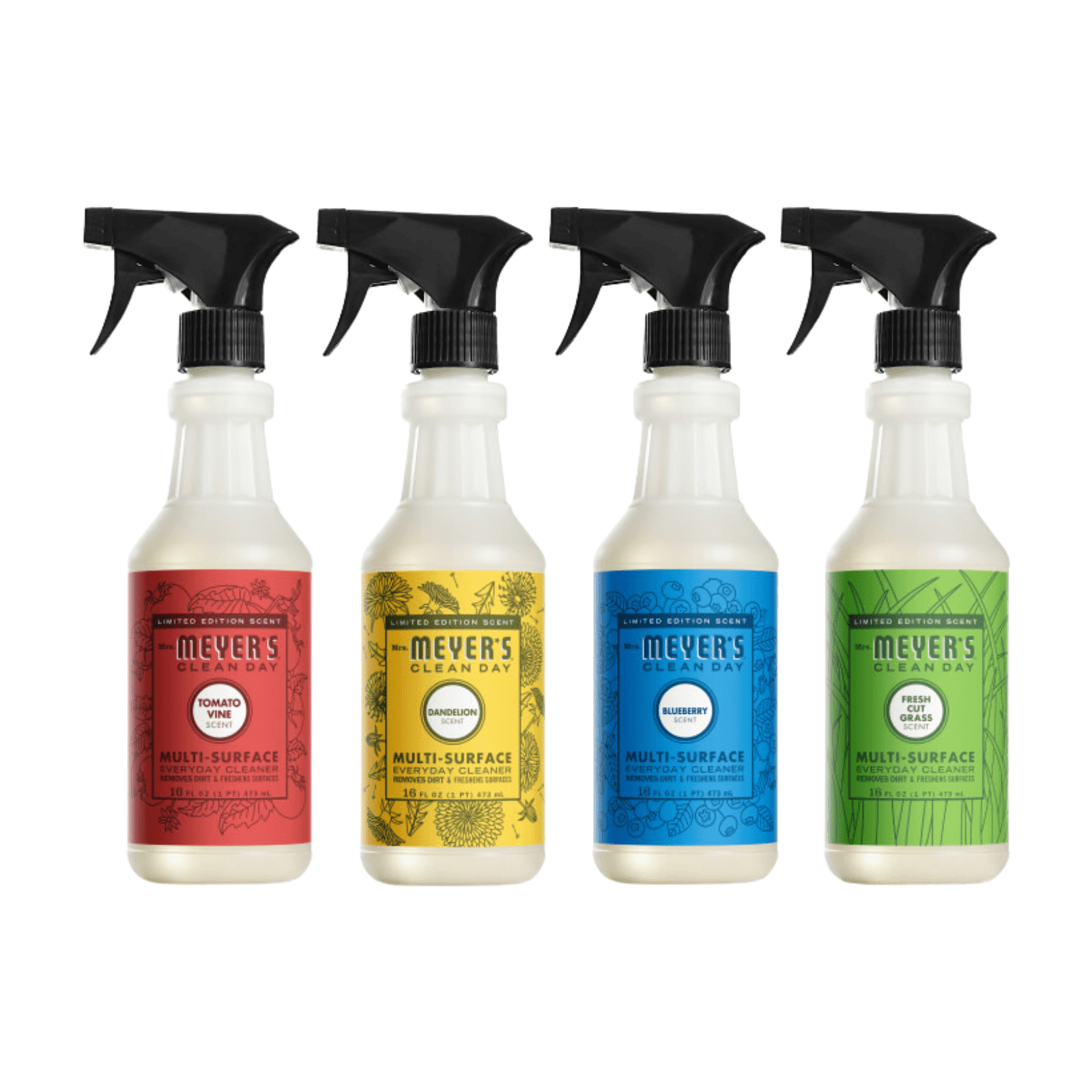 Mrs. Meyer’s Clean Day Multi-Surface Cleaner 16 fl oz Each, Fresh Cut Grass, Tomato Vine, Dandelion, Blueberry, 1 ct (Variety Pack) - Walmart.com