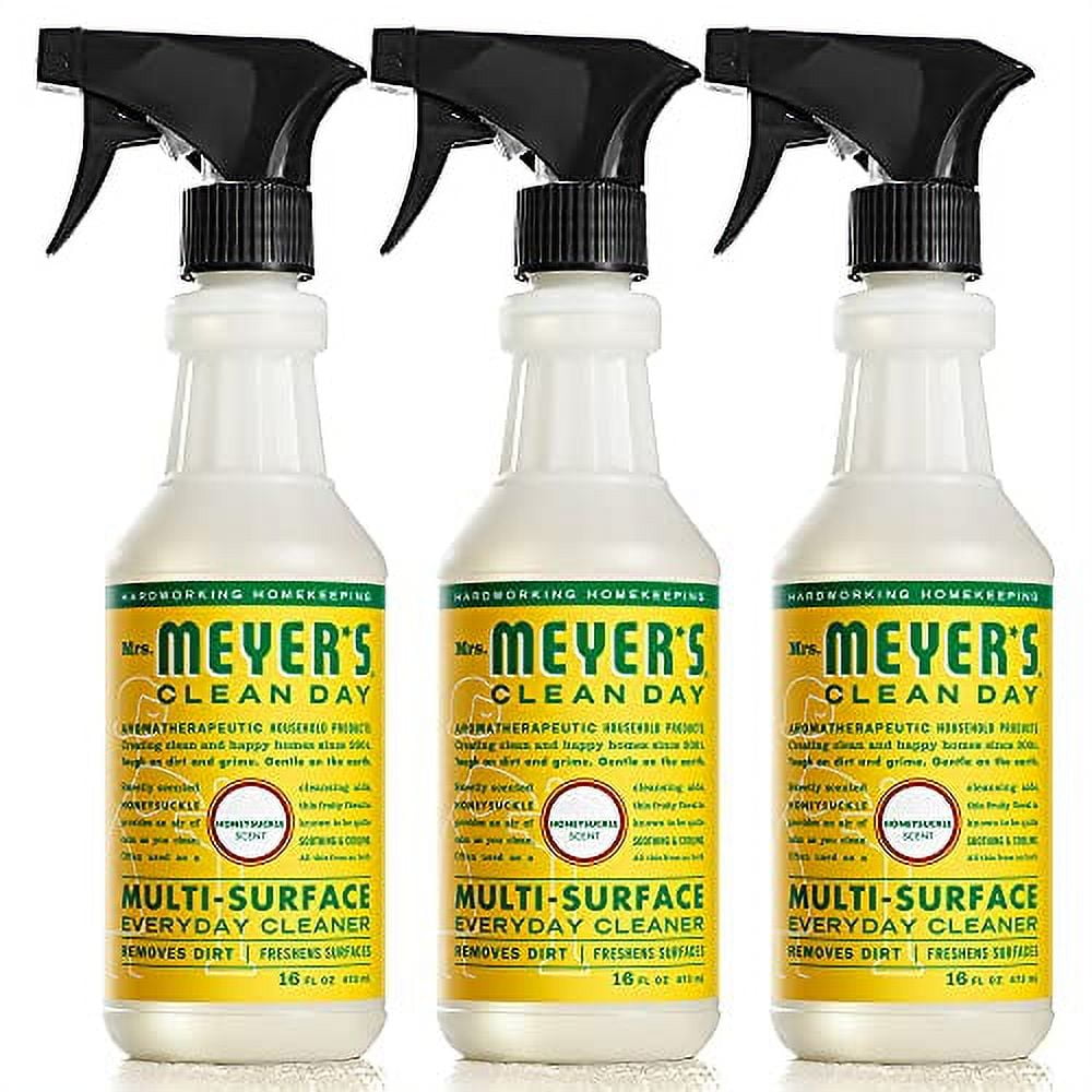 Mrs. Meyer's Clean Day Multi-Surface Cleaner Spray, Everyday Cleaning Solution for Countertops, Floors, Walls and More, Honeysuckle, 16 fl oz - Pack of 3 Spray Bottles