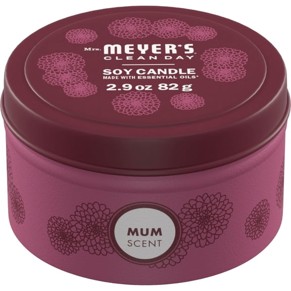 Mrs. Meyer's Clean Day Mum Small Tin Soy Candle - Fall Scented - 2.9 Oz, Single Piece