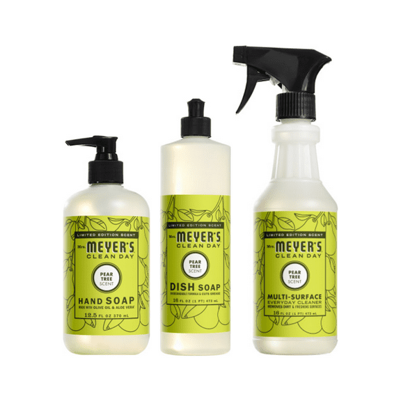Mrs. Meyer's Clean Day Pear Tree Kitchen Bundle, 1 Hand Soap, 1 Multi-Surface Cleaner, 1 Dish Soap, 3 CT ( Variety Pack)