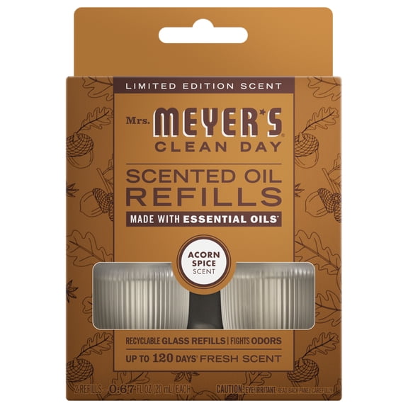 Mrs. Meyer's Clean Day Premium Scented Oil Plug-In Diffuser, Air Freshener Refills - Acorn Spice- 0 .67 fl oz/2pk