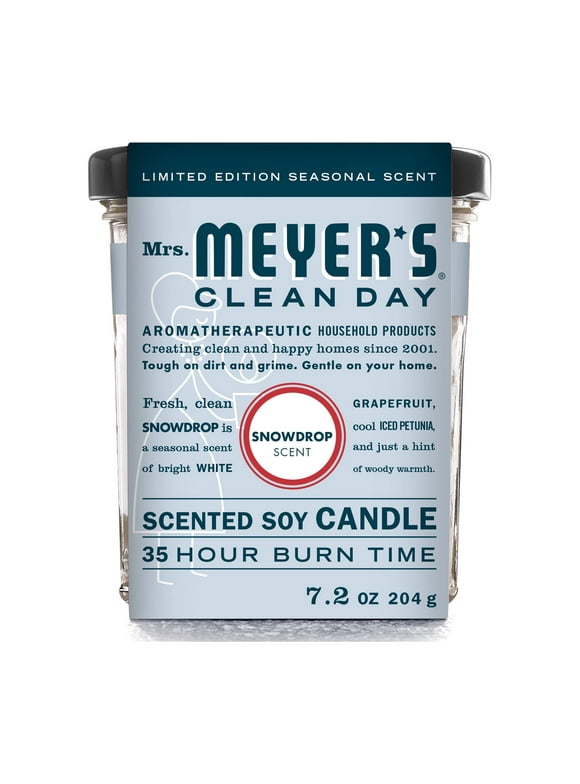Mrs. Meyer's Clean Day Scented Soy Candle, Snowdrop Scent, 7.2 ounce candle