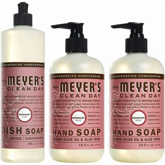 Mrs. Meyer’s Clean Day Variety, 2 Liquid Hand Soap 12.5 oz, 1 Liquid Dish Soap 16 fl oz (Rosemary)