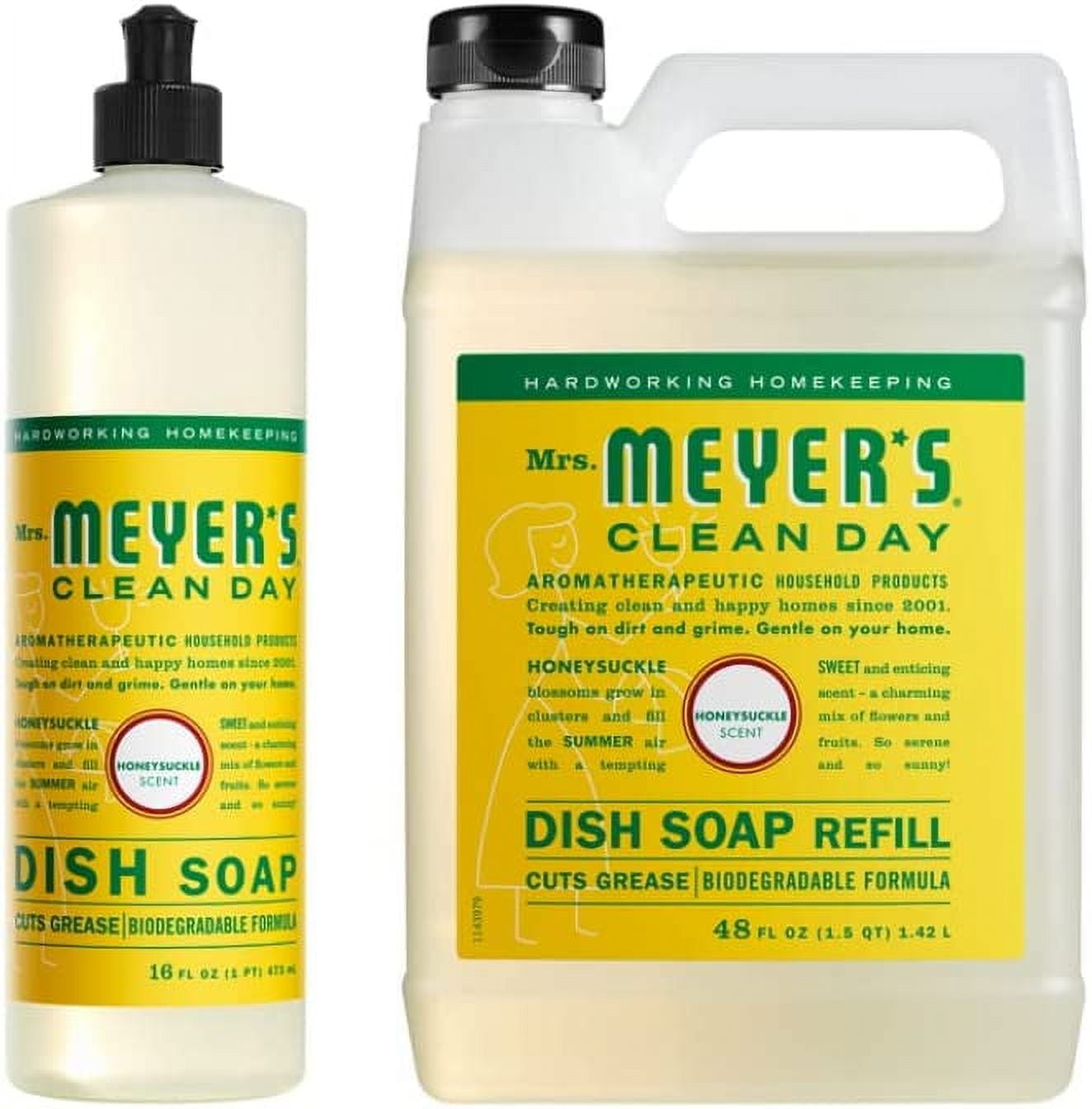 Mrs. Meyer's Dish Soap Variety, 1 Dish Soap, 1 Dish Soap Refill, Honeysuckle, 1 CT