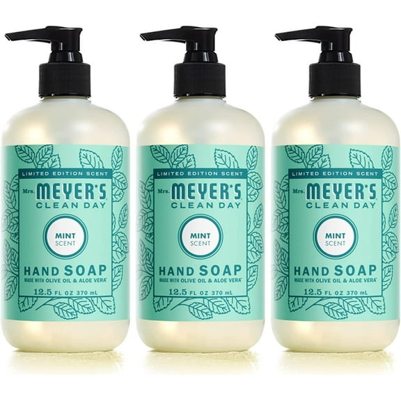 Mrs. Meyer's Hand Soap, Made with Essential Oils, Biodegradable Formula, Limited Edition Mint, 12.5 fl. oz - Pack of 3