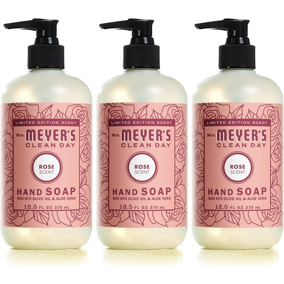 Mrs. Meyer's Hand Soap, Made with Essential Oils, Biodegradable Formula, Limited Edition Rose, 12.5 fl. oz - Pack of 3