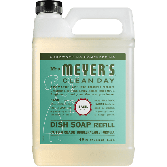 Mrs. Meyer's Liquid Dish Soap Refill, Biodegradable Formula, Basil, 48 fl. oz