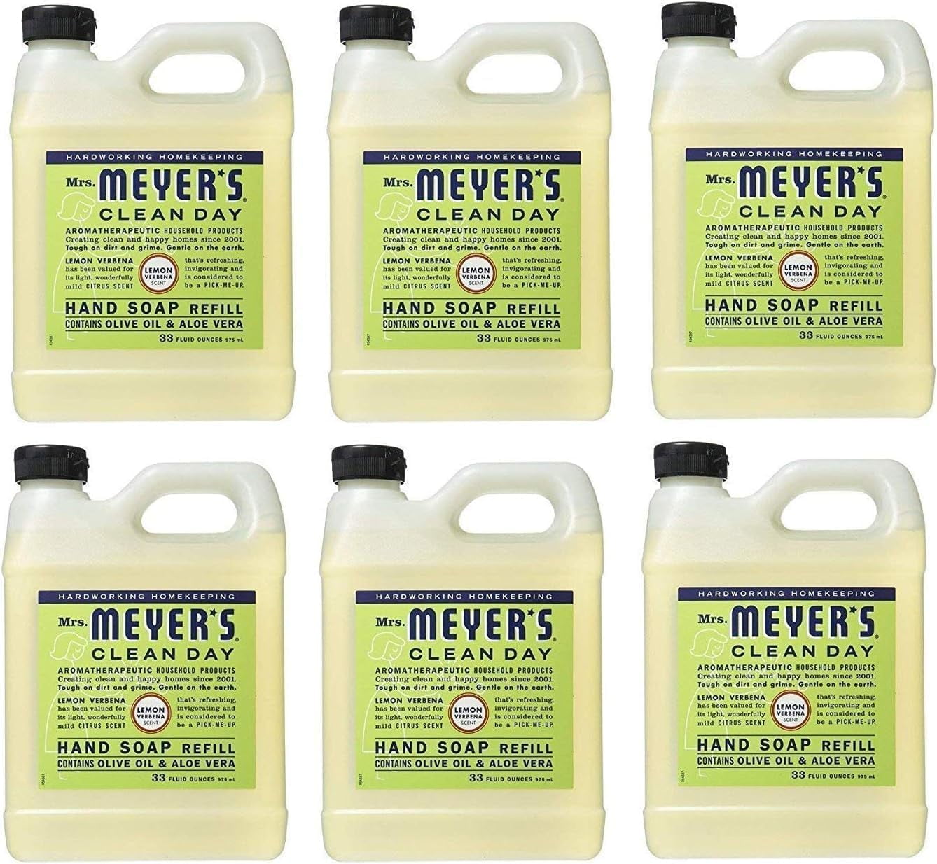 Mrs. Meyer's Liquid Hand Soap Refill Lemon Verbena, 33 Fl Oz (Pack of 6)