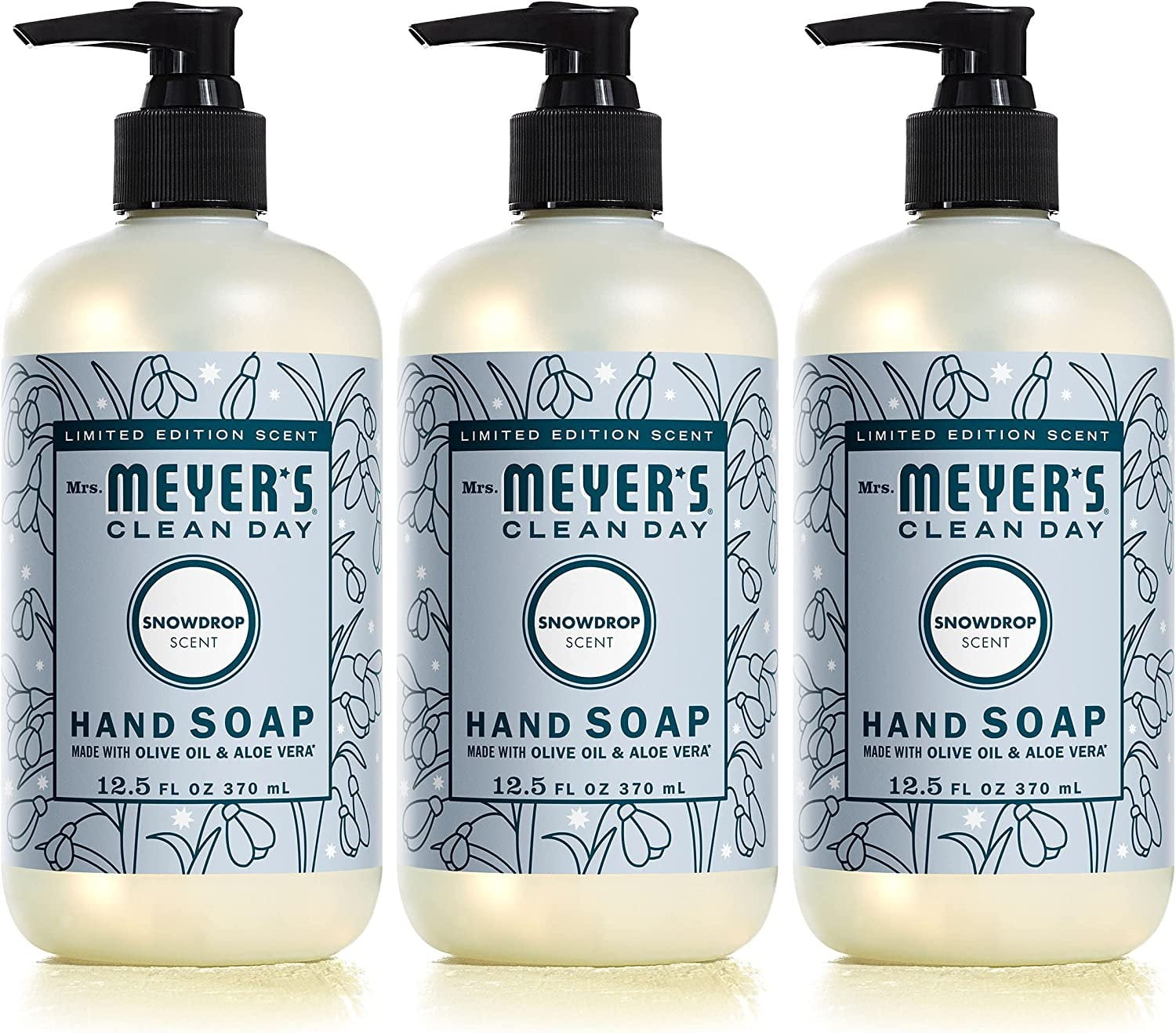 Mrs. Meyer's Hand Soap, Made with Essential Oils, Biodegradable Formula, Limited Edition Snowdrop, 12.5 fl. oz - Pack of 3