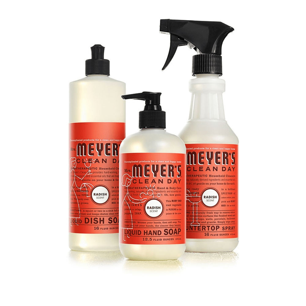 Mrs. Meyer's Radish Kitchen Set, Dish Soap, Hand Soap, and Multi