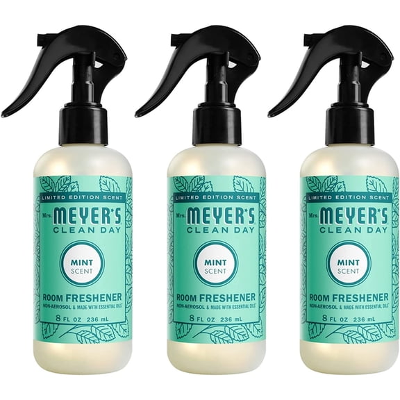 Mrs. Meyer's Room and Air Freshener Spray, Non-Aerosol Spray Bottle Infused with Essential Oils, Limited Edition Mint, 8 fl. oz - Pack of 3