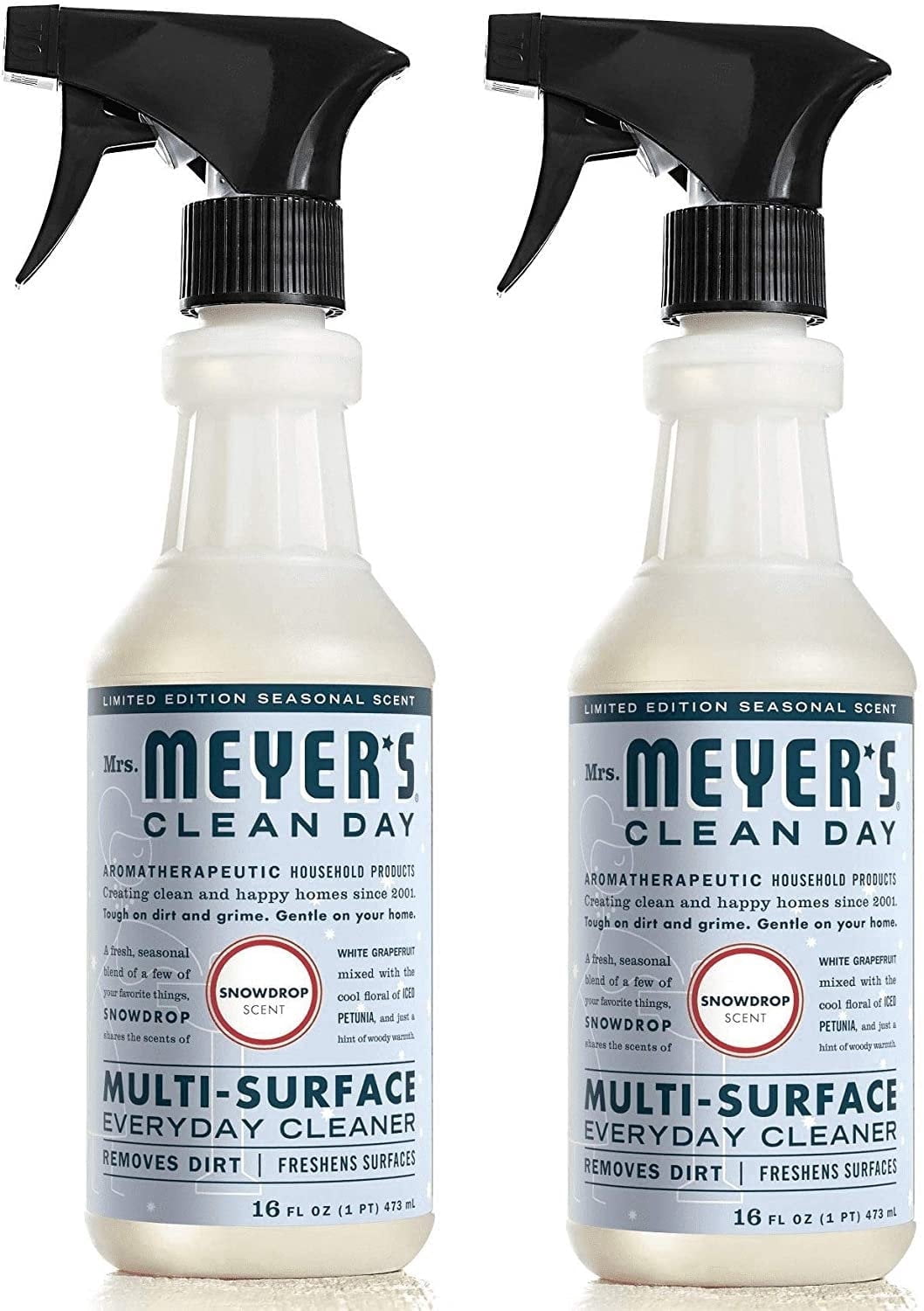 Mrs Meyer's Snowdrop Multi-Surface Essential Spray, 16 OZ pack of