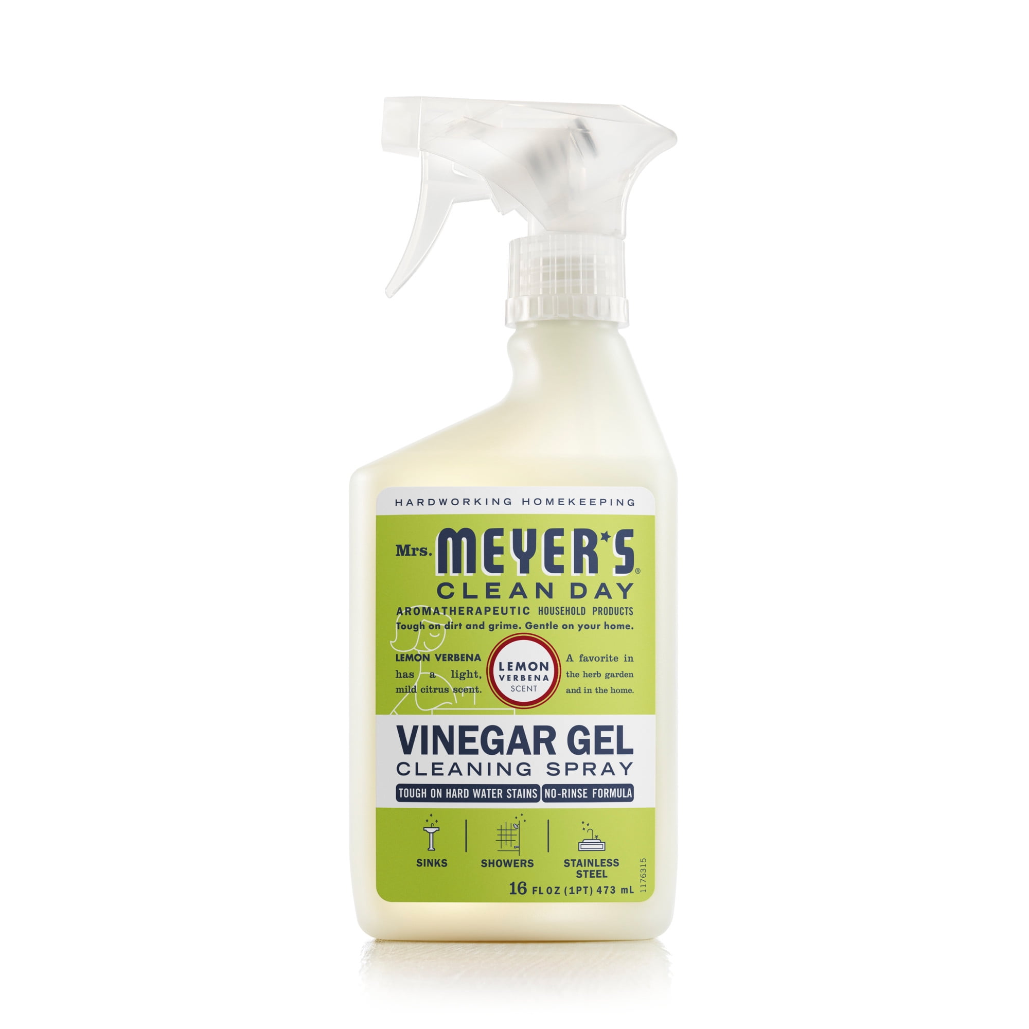 Mrs. Meyers Vinegar Gel Cleaning Spray, Bathroom Use, No-Rinse Formula, Plant-Derived Cleaning Ingredients, Lemon Verbena, 16 Fl Oz, Pack of 1