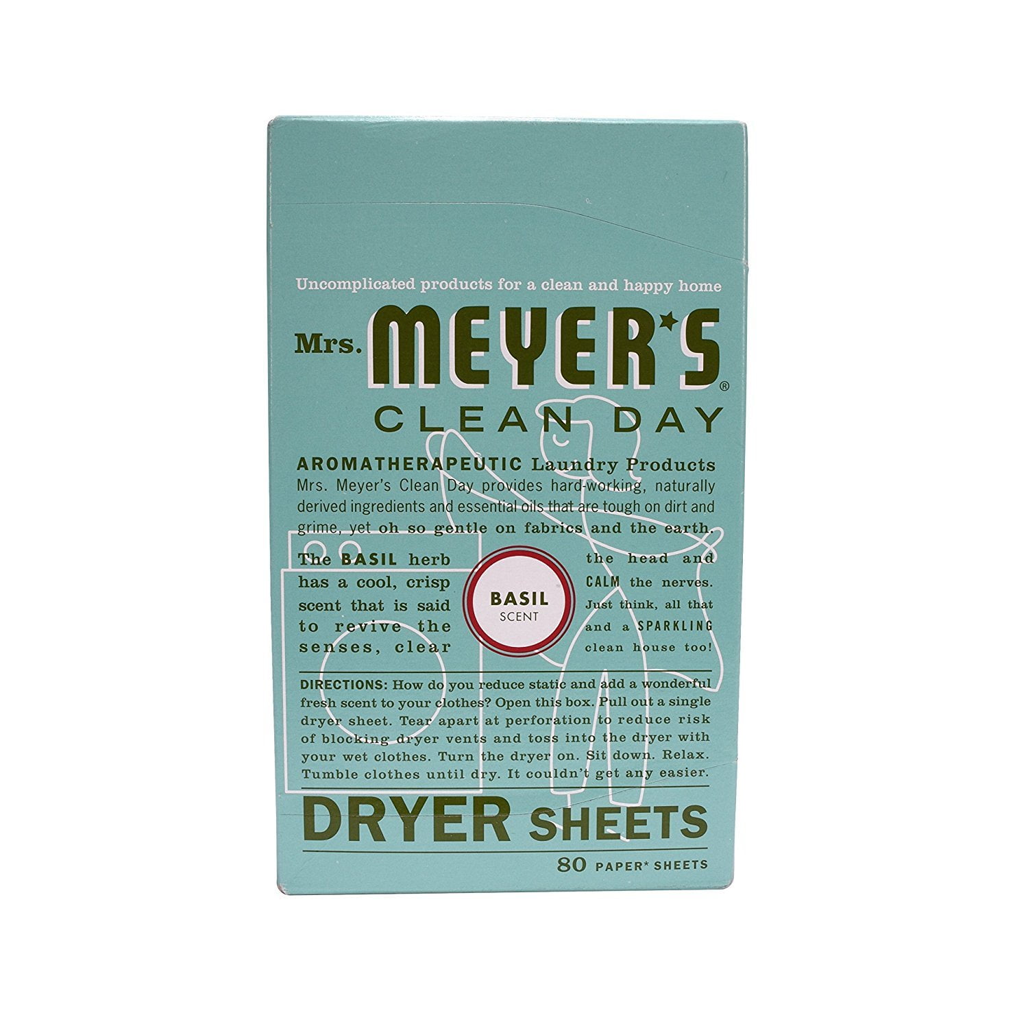 Mrs Meyers Clean Day 14448 Dryer Sheets, Basil Scent, 80 Count. 