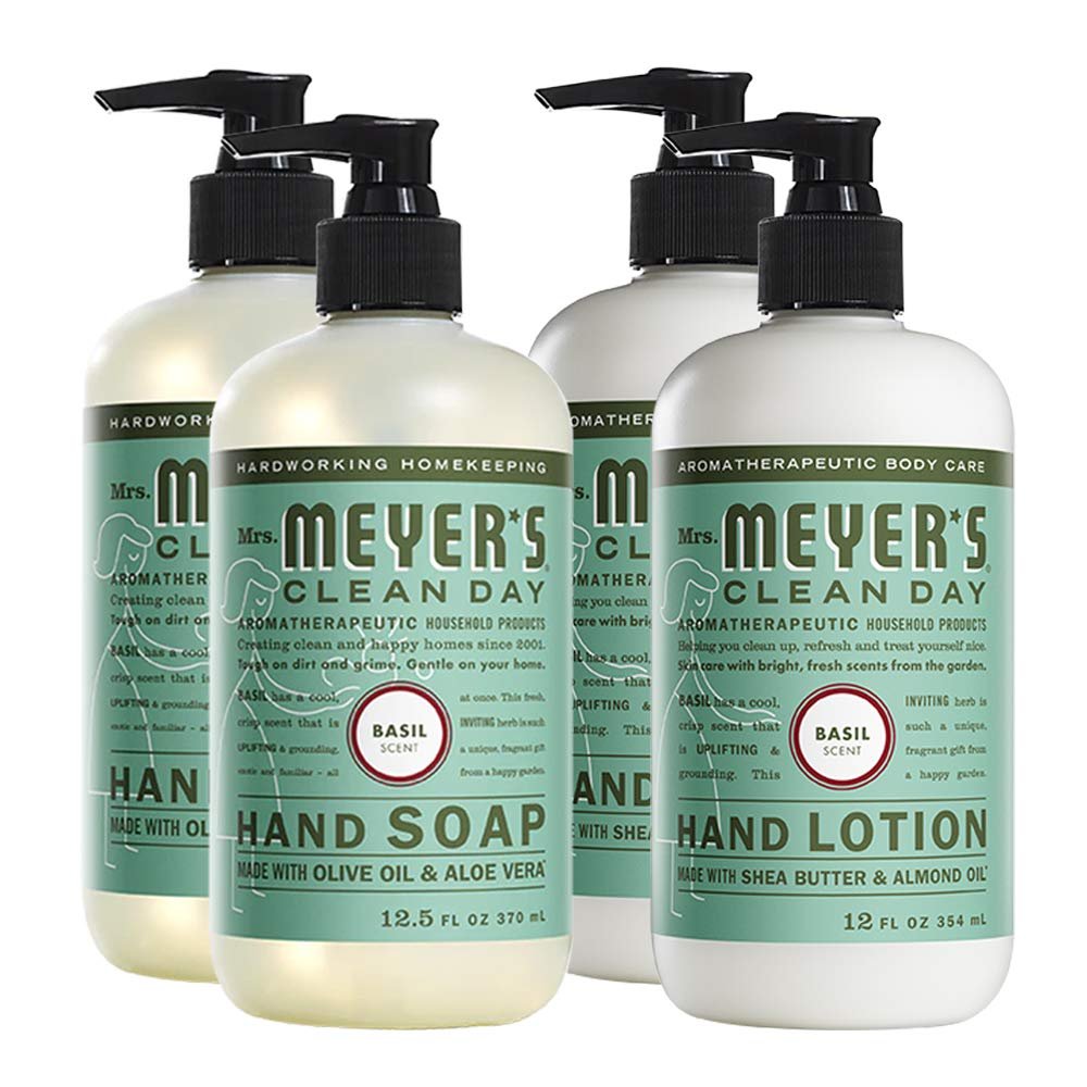 Mrs. Meyers Clean Day, 2 Packs Liquid Hand Soap 12.5 OZ, 2 Packs Hand Lotion 12 OZ, Basil, 4-Packs - image 1 of 3