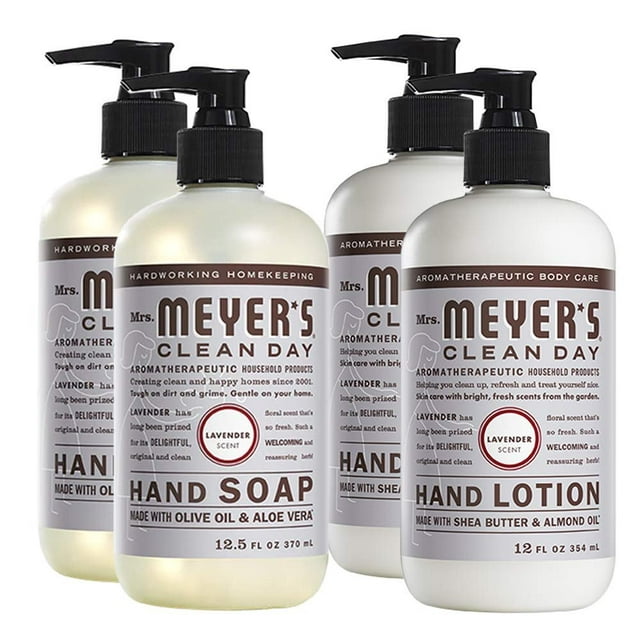 Mrs. Meyers Clean Day, 2 Packs Liquid Hand Soap 12.5 OZ, 2 Packs Hand Lotion 12 OZ, Lavender, 4-Packs