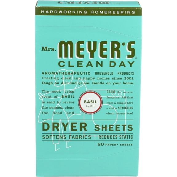 Mrs. Meyers Clean Day Dryer Sheets Basil 80 pc (Pack of 6)
