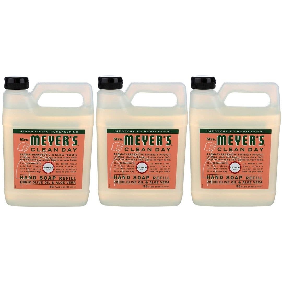 Mrs. Meyers Clean Day Hand Soap Refill, Geranium, 33 Fl Oz Pack of 3