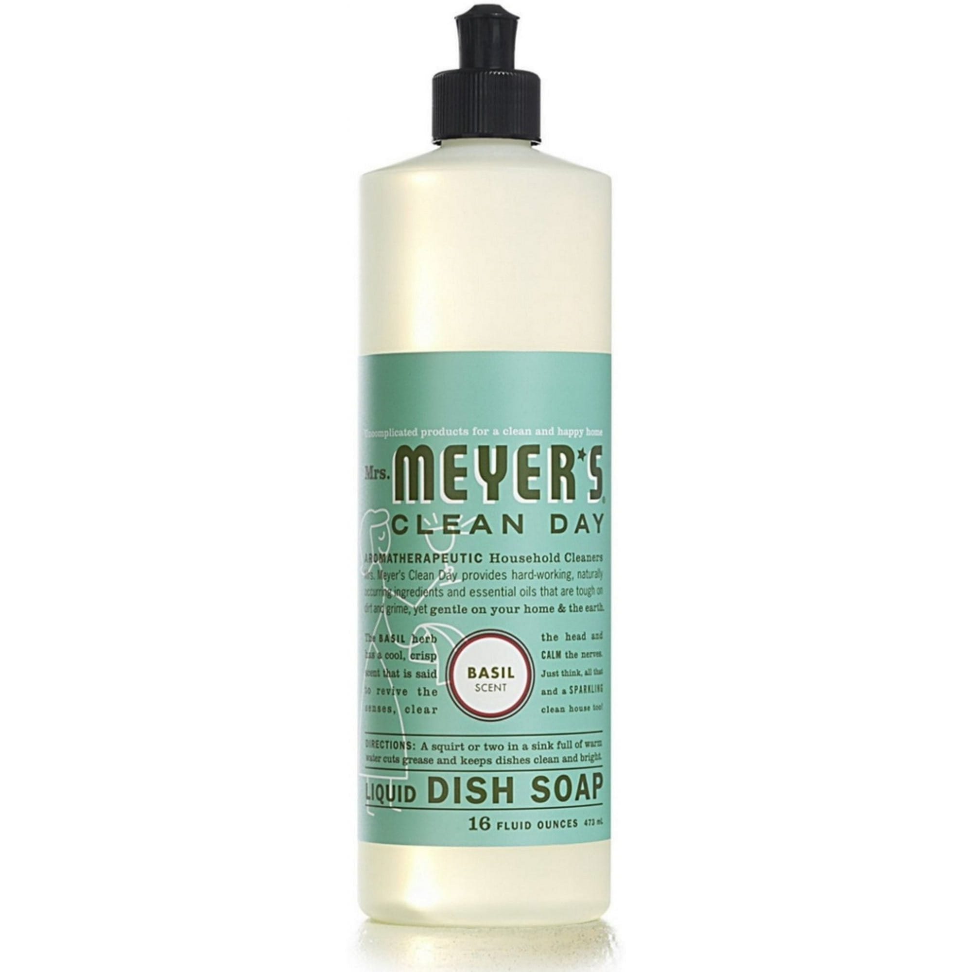 Mrs. Meyer's Clean Day Dish Soap Liquid, Basil, 16 fl oz (4 pack)