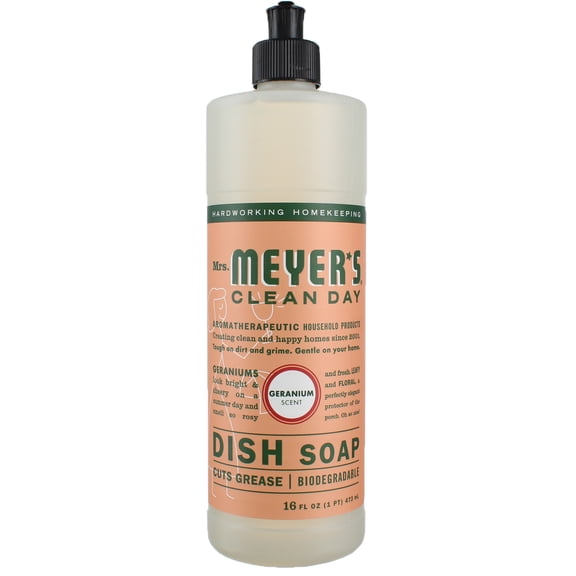 Mrs. Meyer's Clean Day Dish Soap Liquid, Geranium, 16 fl oz (2 pack)