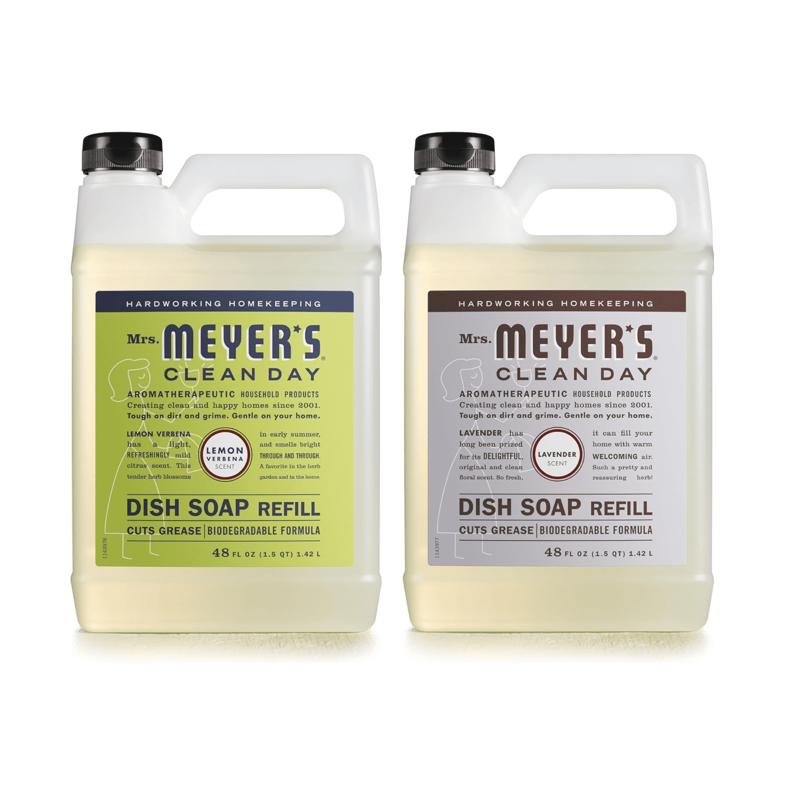 Mrs. Meyers Clean Day Liquid Dish Soap Refill Floral & Fresh Scents Set, Lavender, Lemon Verbena, 48 fl oz Each, 2 CT (Variety Pack)