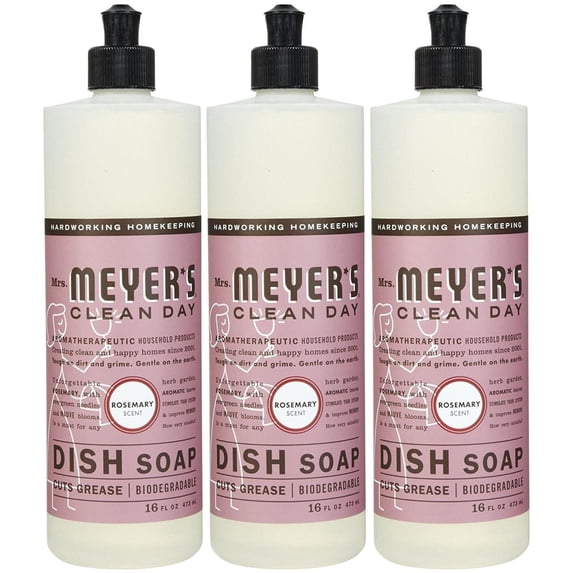 Mrs. Meyer's Clean Day Liquid Dish Soap, Rosemary, 16 Ounce Bottles, 3pk
