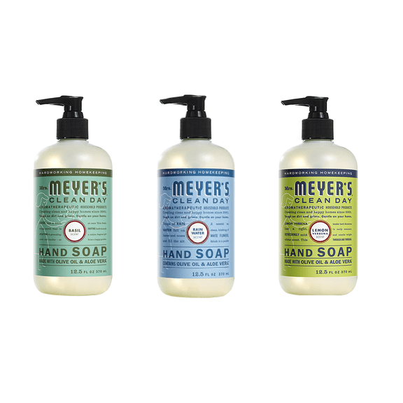 Mrs. Meyers Clean Day Liquid Hand Soap, 1 Pack Lemon Verbena, 1 Pack Basil, 1 Pack Rainwater, 12.50 OZ each
