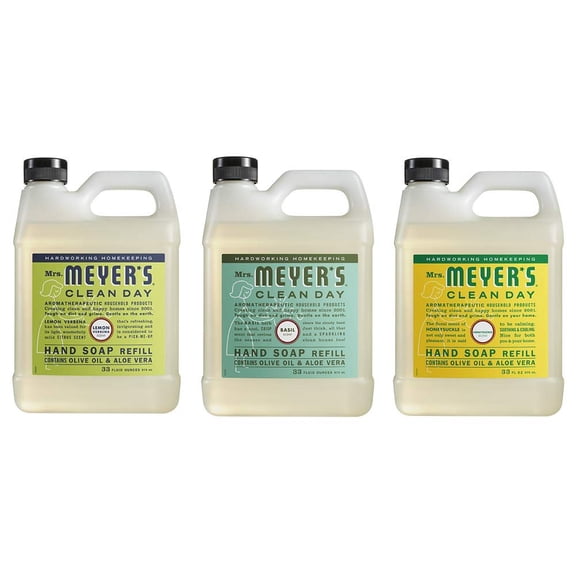 Mrs. Meyers Clean Day Liquid Hand Soap Refill, 1 Pack Lemon Verbena, 1 Pack Basil, 1 Pack Honey Suckle, 33 OZ each