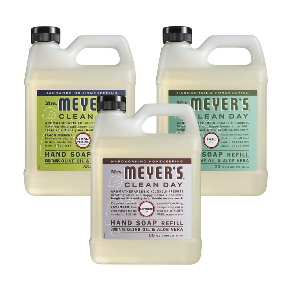 Mrs. Meyers Clean Day Liquid Hand Soap Refill Scent Variety Pack (Lemon Verbena + Lavender + Basil) Packaging May Vary