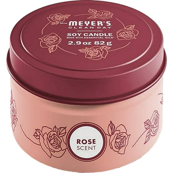 Mrs. Meyer's Clean Day 2.9 Oz. Rose Small Tin Soy Candle 11515