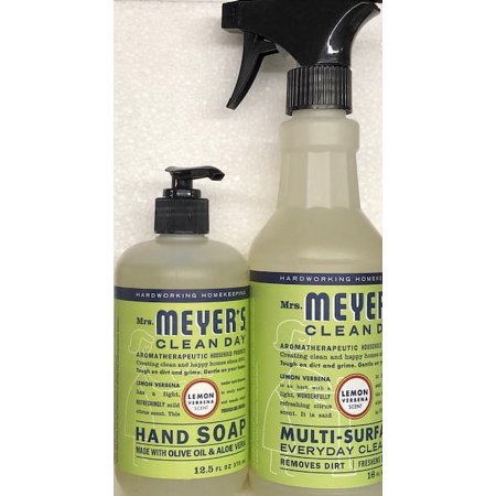 Mrs. Meyers Lemon Verbena Duet. 16oz Multi-Surface Cleaner and 12.5oz Hand Soap.