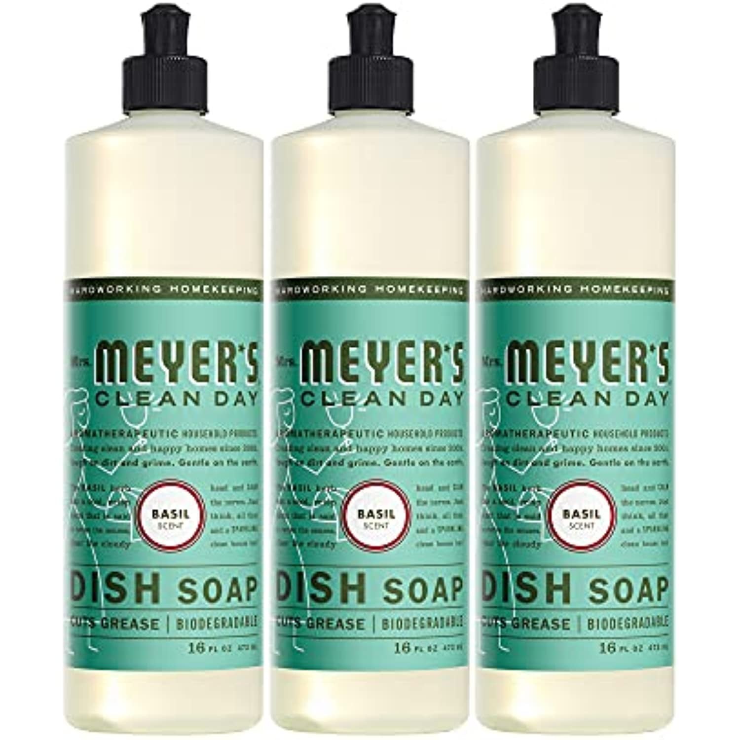 Mrs. Meyers Liquid Dish Soap, Biodegradable Formula, Basil, 16 Fl. Oz