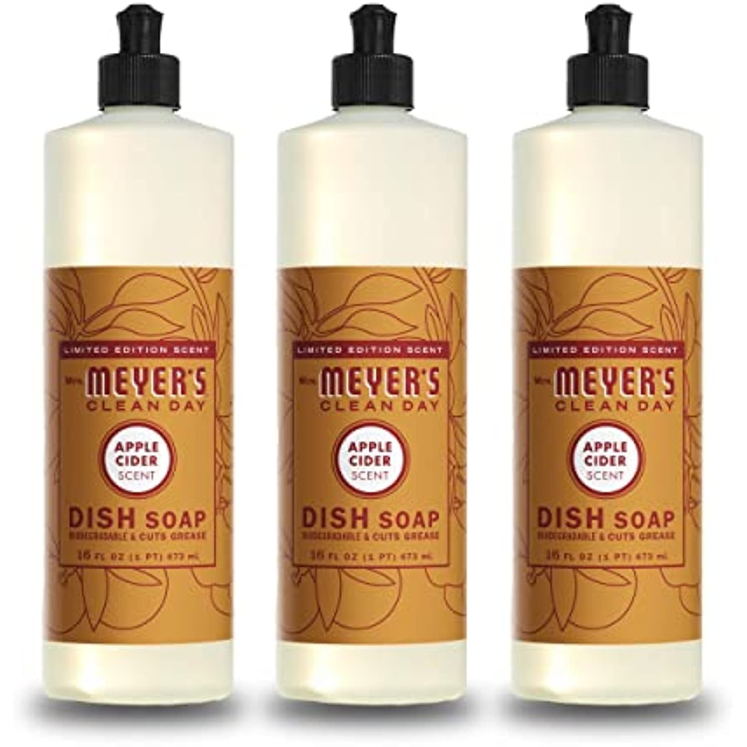 Mrs. Meyers Liquid Dish Soap, Biodegradable Formula, Limited Edition Apple Cider, 16 Fl. Oz - Pack Of 3