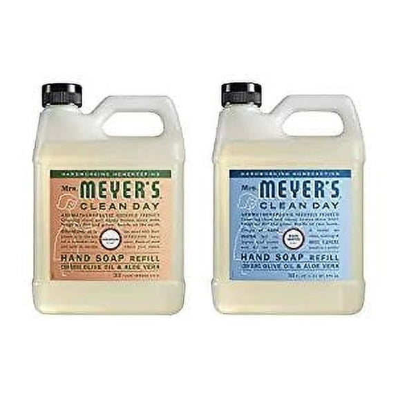 Mrs. Meyers Liquid Hand Soap Refill, 1 Pack Geranium, 1 Pack Rain water, 33 OZ