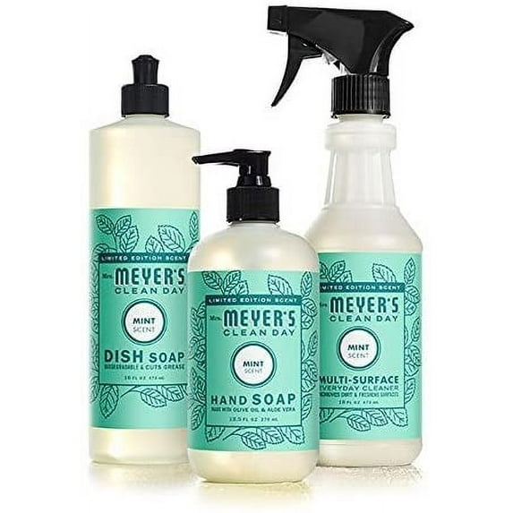 Mrs. Meyers Mint Kitchen Basics Bundle: 3 items 1 Dish Soap, 1 Hand Soap, 1 Everyday Cleaner