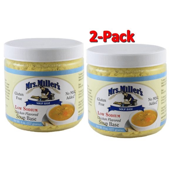 Mrs. Millers Chicken Flavored Soup Base Low Sodium - 2 x 12 oz Plastic Jars for 24 oz. Total