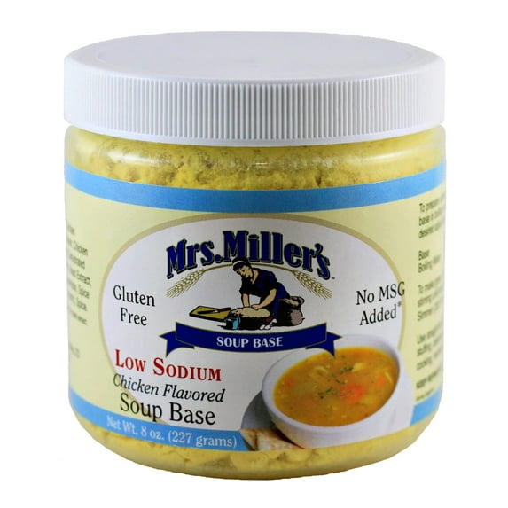 Mrs. Miller's Low Sodium Chicken Flavored Soup Base, Gluten-Free, No MSG, 8 oz. Pack of 4