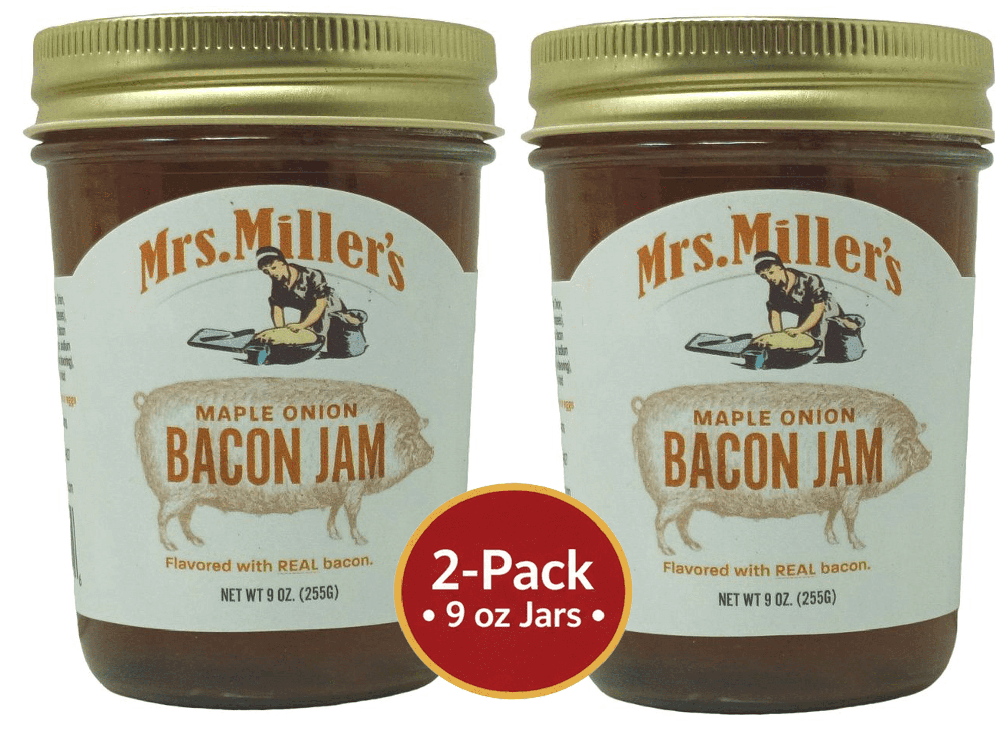 Mrs. Miller's Maple Onion Bacon Jam, 2 pack, 9 oz Glass Jars